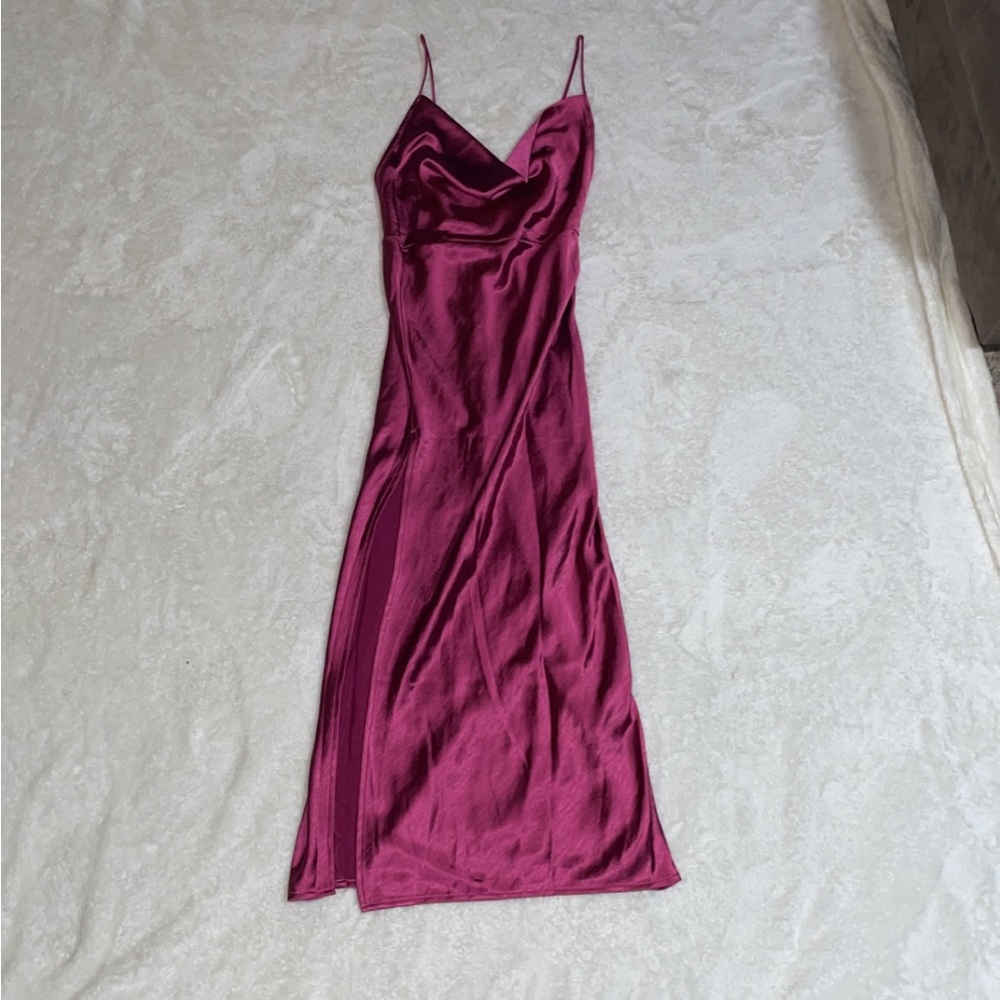 New Lioness Magenta Cowl Neck Silky Dress - Picture 2 of 15